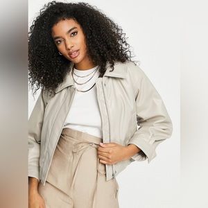 ASOS Design Faux Leather Bomber Jacket in Latte